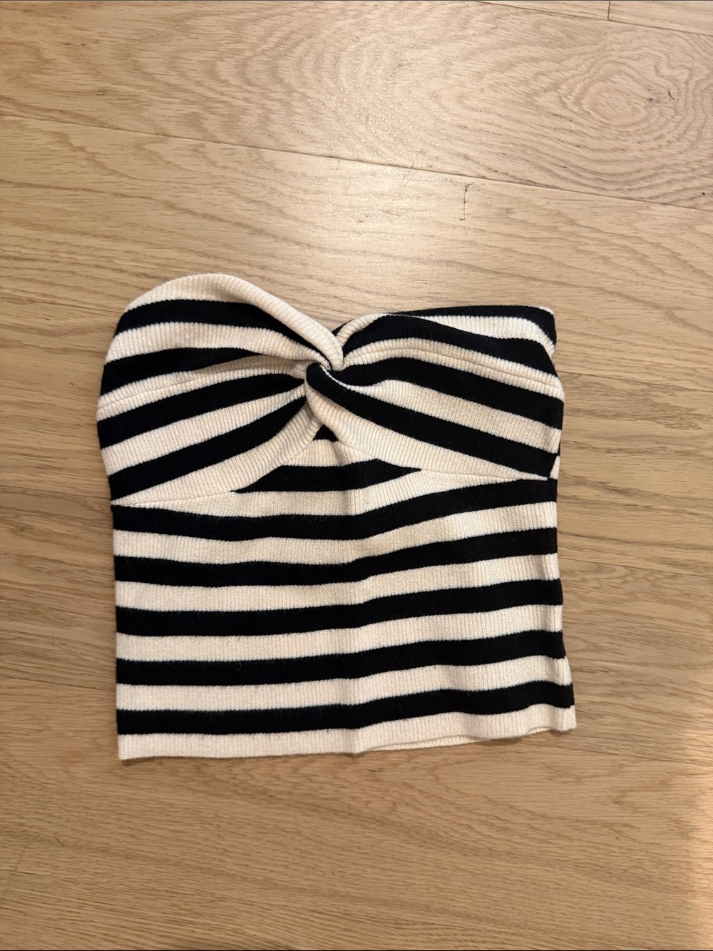 Striped Twist-Front Tube Camisole - Black & Cream